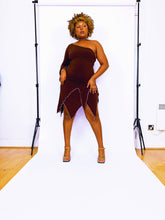 Load image into Gallery viewer, Vintage asymmetrical Chocolate Brown Dress by The Vestry (12-14UK)

