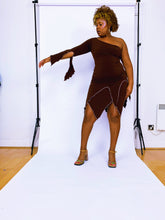 Load image into Gallery viewer, Vintage asymmetrical Chocolate Brown Dress by The Vestry (12-14UK)

