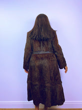 Load image into Gallery viewer, Vintage Chocolate Genuine Fur Coat with Leather Tie up (12-14UK)
