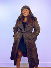 Load image into Gallery viewer, Vintage Chocolate Genuine Fur Coat with Leather Tie up (12-14UK)
